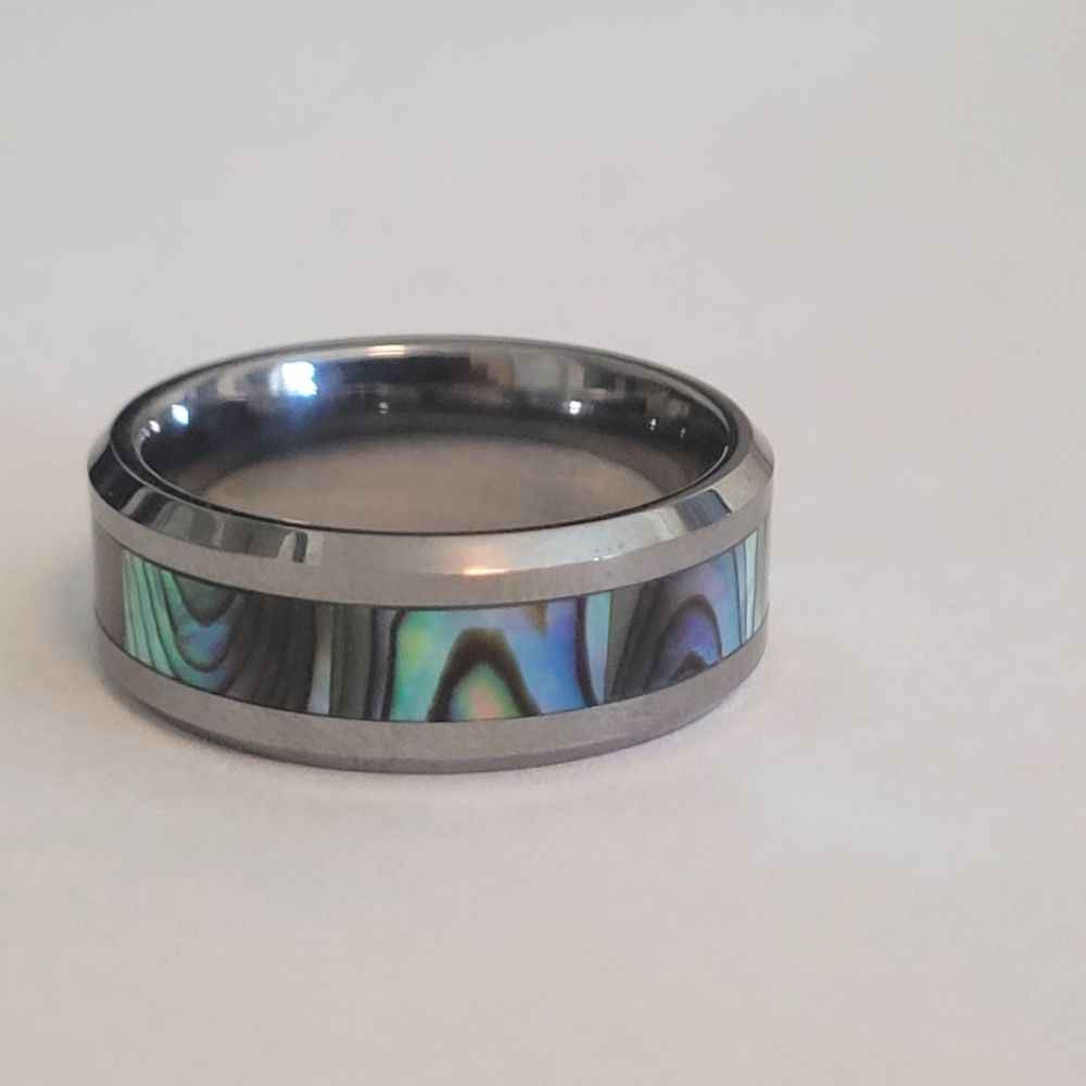 Tungsten Carbide Mother of Pearl Hawaiian Men's Wedding Band Ring 5mm Size 9.75